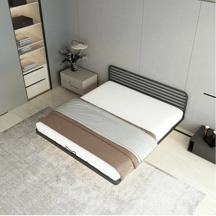 Nordic minimalist double bed Italian luxury metal bed frame floating master bedroom cama de monstruo gigante interior furniture