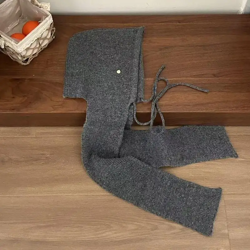 

L5YA Solid Color Hooded Hat All Matching Knitted Neck Wrap Scarf Hat for Stylish Warmth Cold Weather Women Winter Accessory