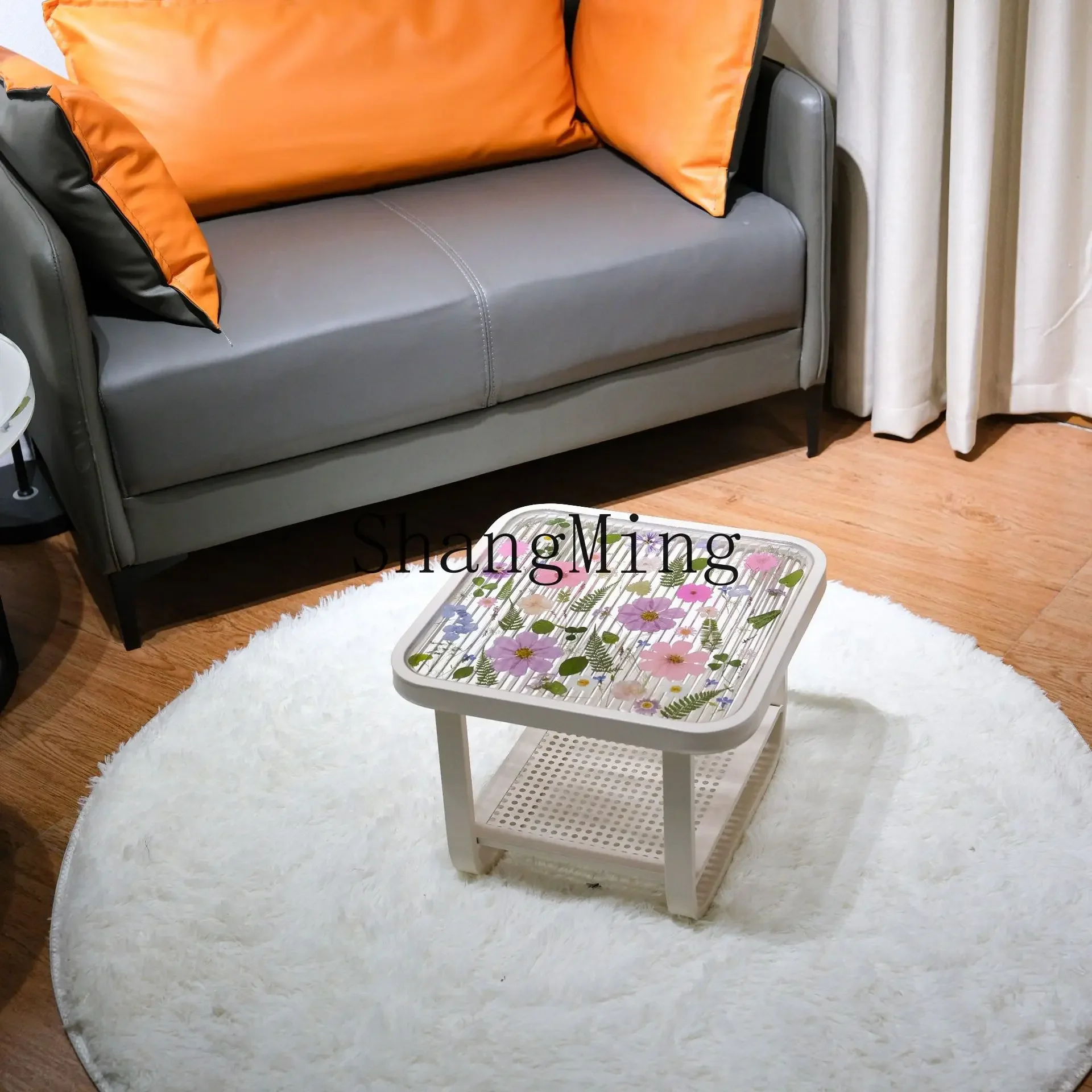 

ZYYHigh-End Light Luxury Coffee Table Dried Flower Resin Square Coffee Table Villa Living Room Balcony Study Small Coffee Table