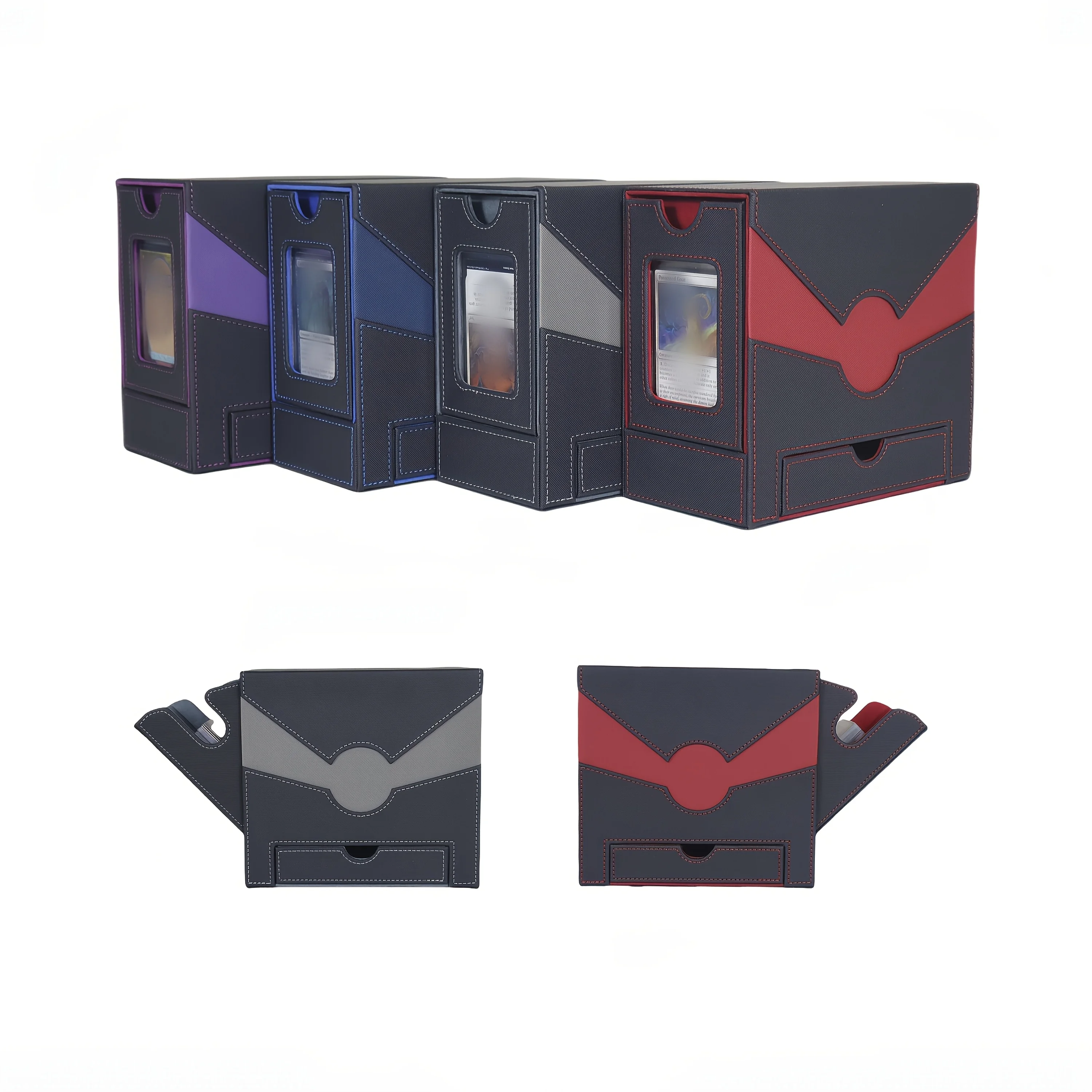 Mtg Deck Box with 45° One-Hand Quick Access - 3-IN-1 Card Deck Case Fits 200+ Double-Sleeved Cards, Portable Card Storage Box