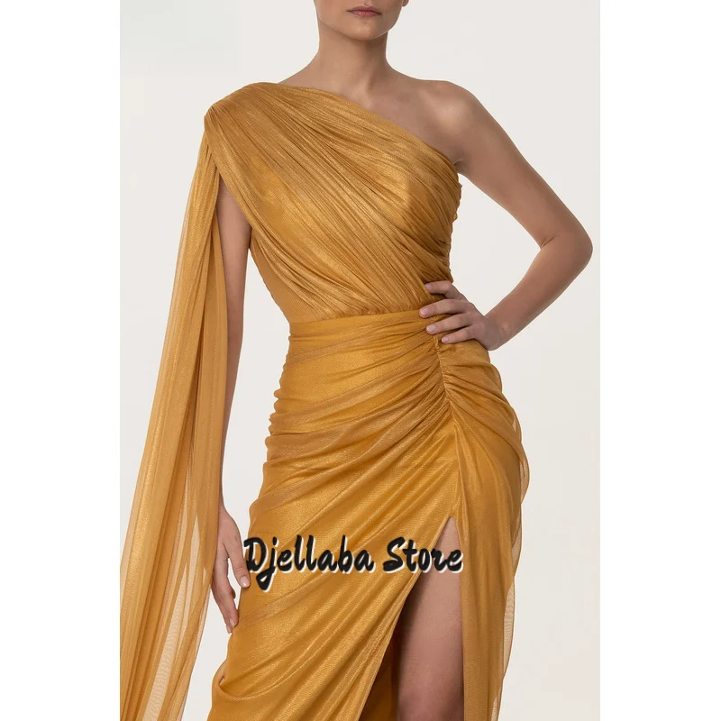 Vestido de noche brillante de seda naranja, vestido para ocasiones formales de sirena con un hombro, vestidos de graduación de Arabia con abertura lateral personalizados