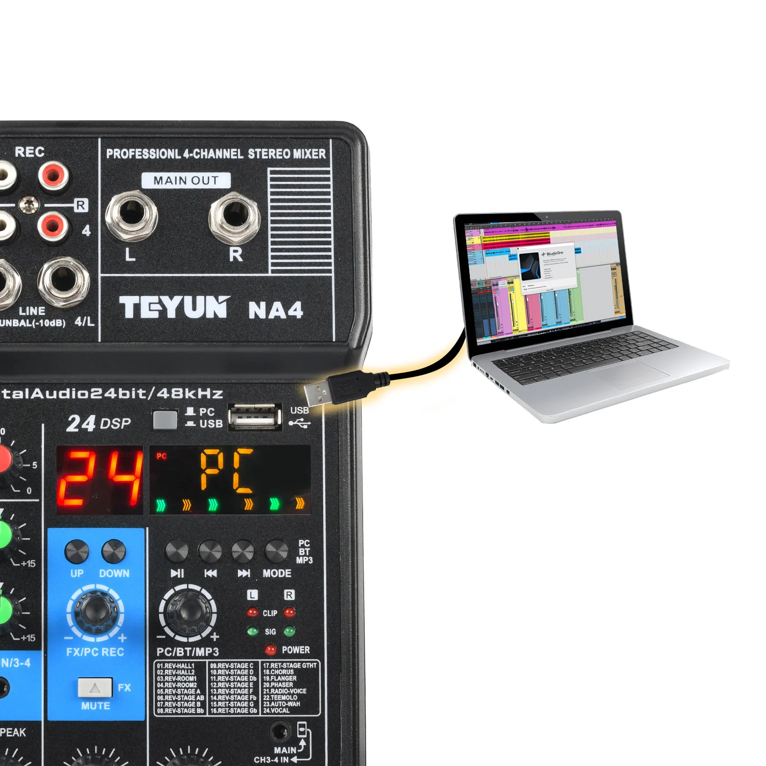 Imagem -05 - Teyun-consola de Mistura de Som Canais Bluetooth Usb Gravação pc Reprodução dj Portátil Mini Mixer de Áudio 24 Dsp Na4 48v