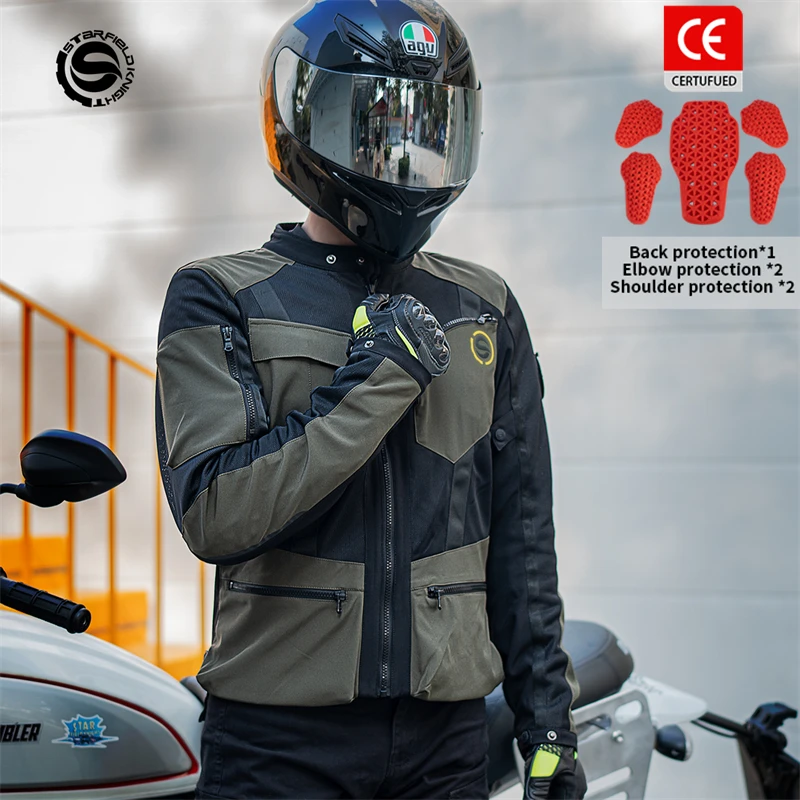 

SFK Motorcycle Jacket Mobility Performance Men's Riding Clothes Summer Mesh Breathable With CE Body Protective Gears Accessories