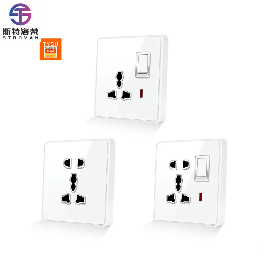 

STLF 13A Tempered Glass Panel Switch Socket Multifunctional Five Hole Power Universal Socket
