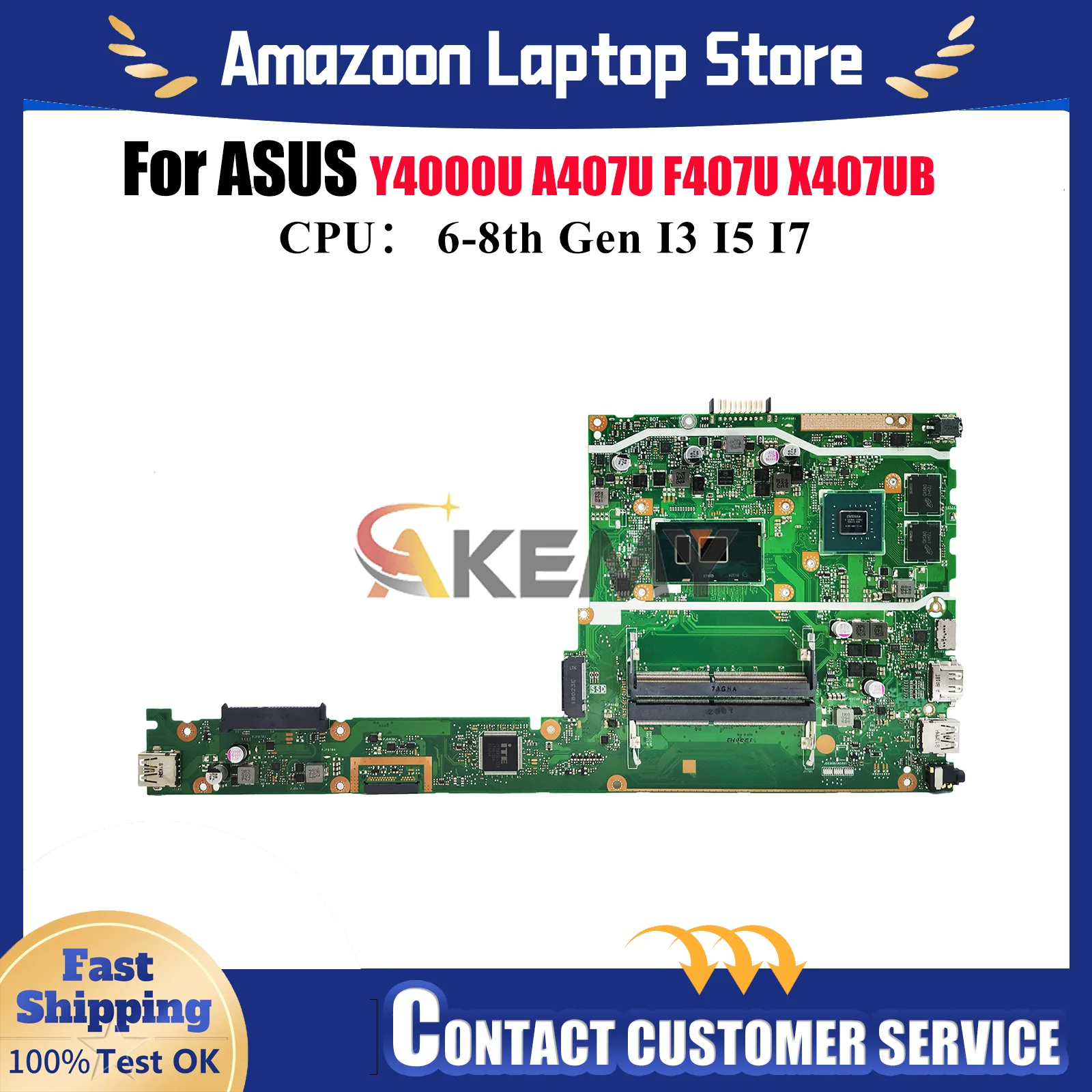 

X407UB Материнская плата для ноутбука ASUS VivoBook F407U X407UBR A407U X407UAR X407U Y4000U X407UV X407UB X407UF Материнская плата I3 I5 I7 CPU