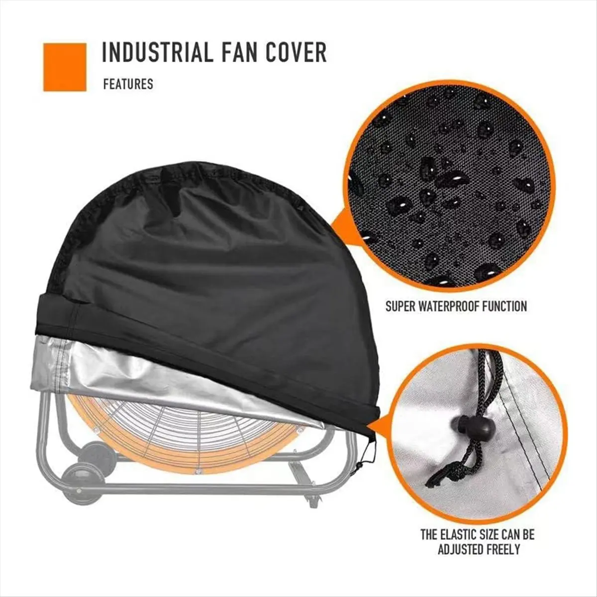 (A64E) Industrial Fan Cover -Heavy Duty Waterproof & Dustproof for 24 inch High Velocity Floor Fan, for Indoor and Outdoor