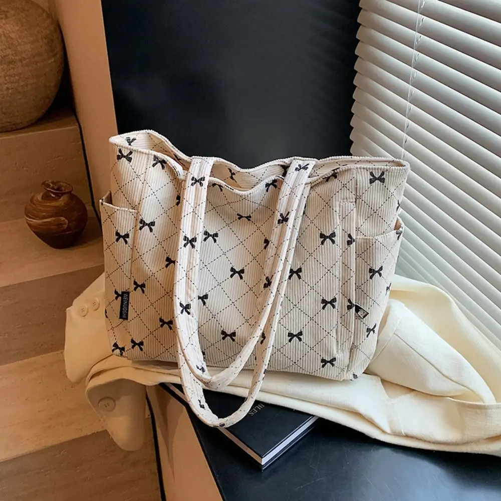 

INS Corduroy Tote Bag Large Capacity Korean Style Women's Underarm Bag with Handle Zipper closure Portable Handbag Casual Wear