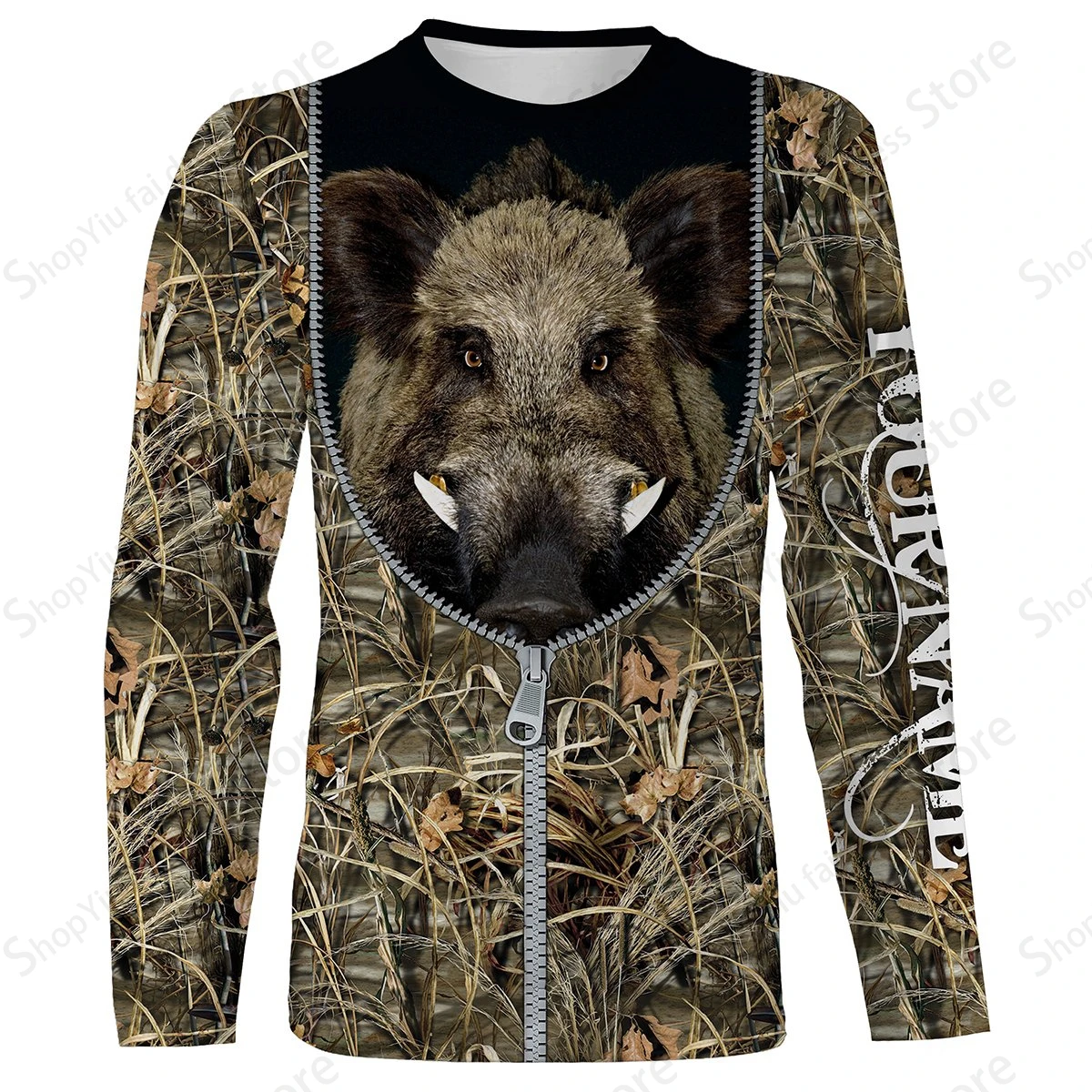 الدب خنزير الصيد الحيوان ثلاثية الأبعاد طباعة كم طويل تي شيرت الرجال النساء موضة التي شيرت كامو التمويه القمم تيز ملابس رياضية في الهواء الطلق التي شيرت