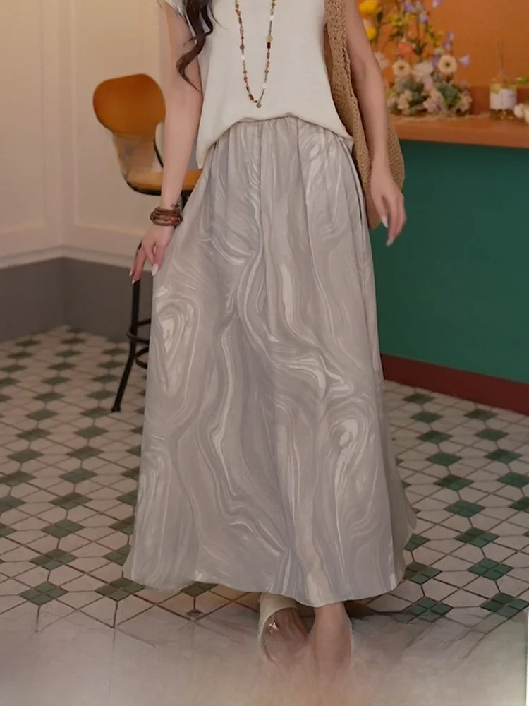 

Юбка миди Chen Jiajie Stop Frame: винтажная элегантность, высокая талия, А-силуэт, женская, новинка 2025 года, стройнящая, универсальная, с широким подолом