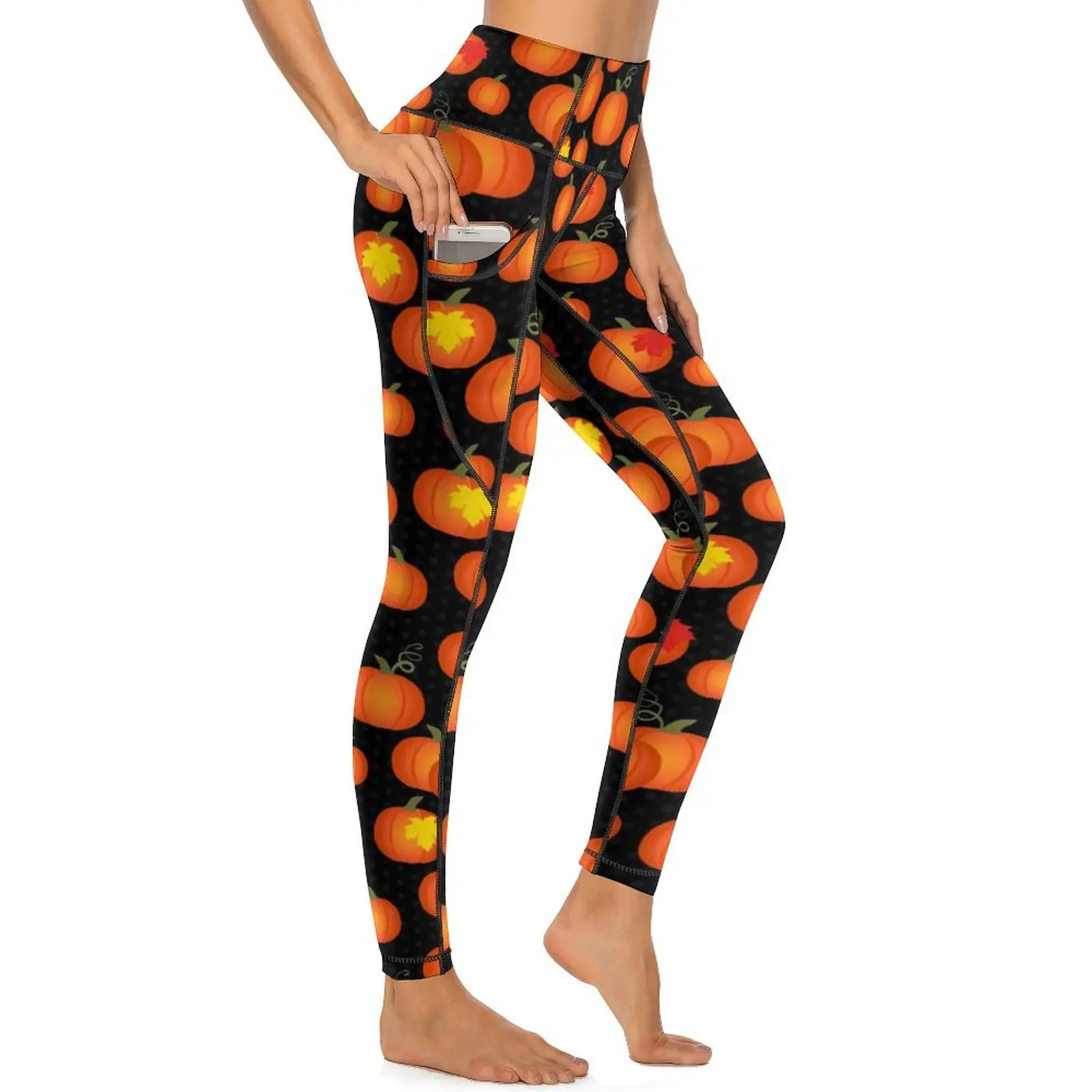 Halloween Print Leggings sexy Kürbis Patch Workout Yoga hosen hohe Taille Stretch Sport Strumpfhosen Taschen elegante Muster Leggins