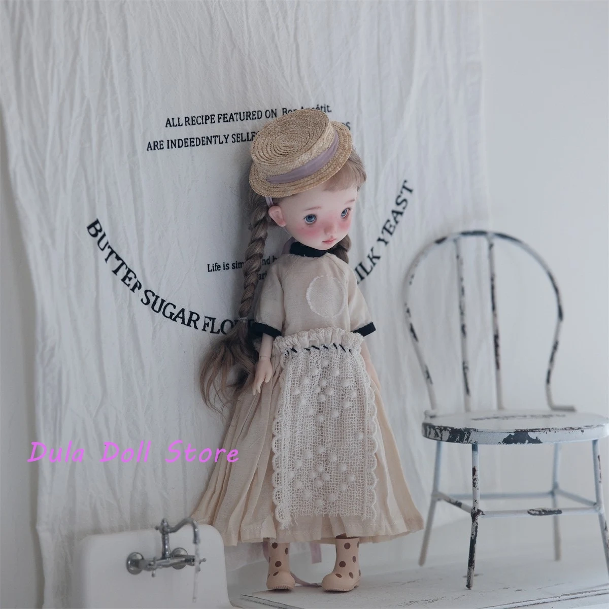 Roupas de boneca Dula vestido retrô bege para boneca Blythe Landoudou Landazz Qbaby ob24 ob22 Azone Bjd