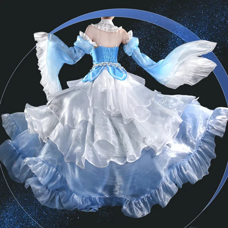 Re ontariCosplay Costume pour femmes, robe Ramu REM, magnifique robe en cristal de glace, ensemble uniforme, perruques pour filles, chaussures de cheveux Cos