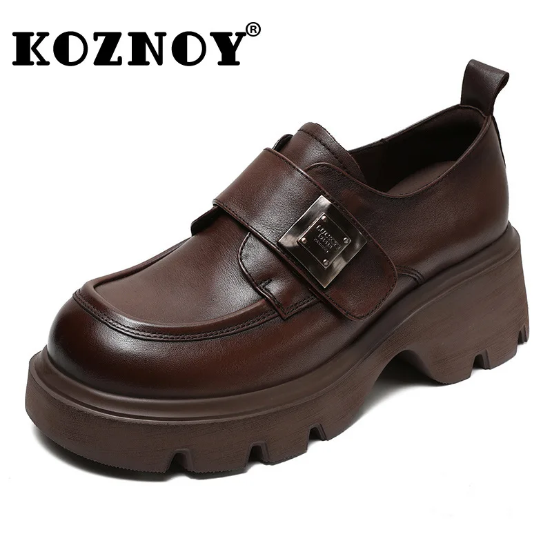 

Koznoy 6cm Cow Genuine Leather Comfy Chunky Sneakers Women Fashion Platform Wedge Mary Jane Chunky Heels Pumps Flats Flats