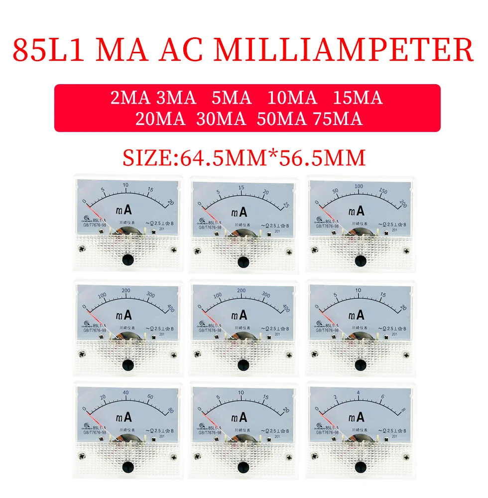 85L1-MA amperomierz miliamperowy AC 50mA, 100mA, 200mA, 300mA i 500mA