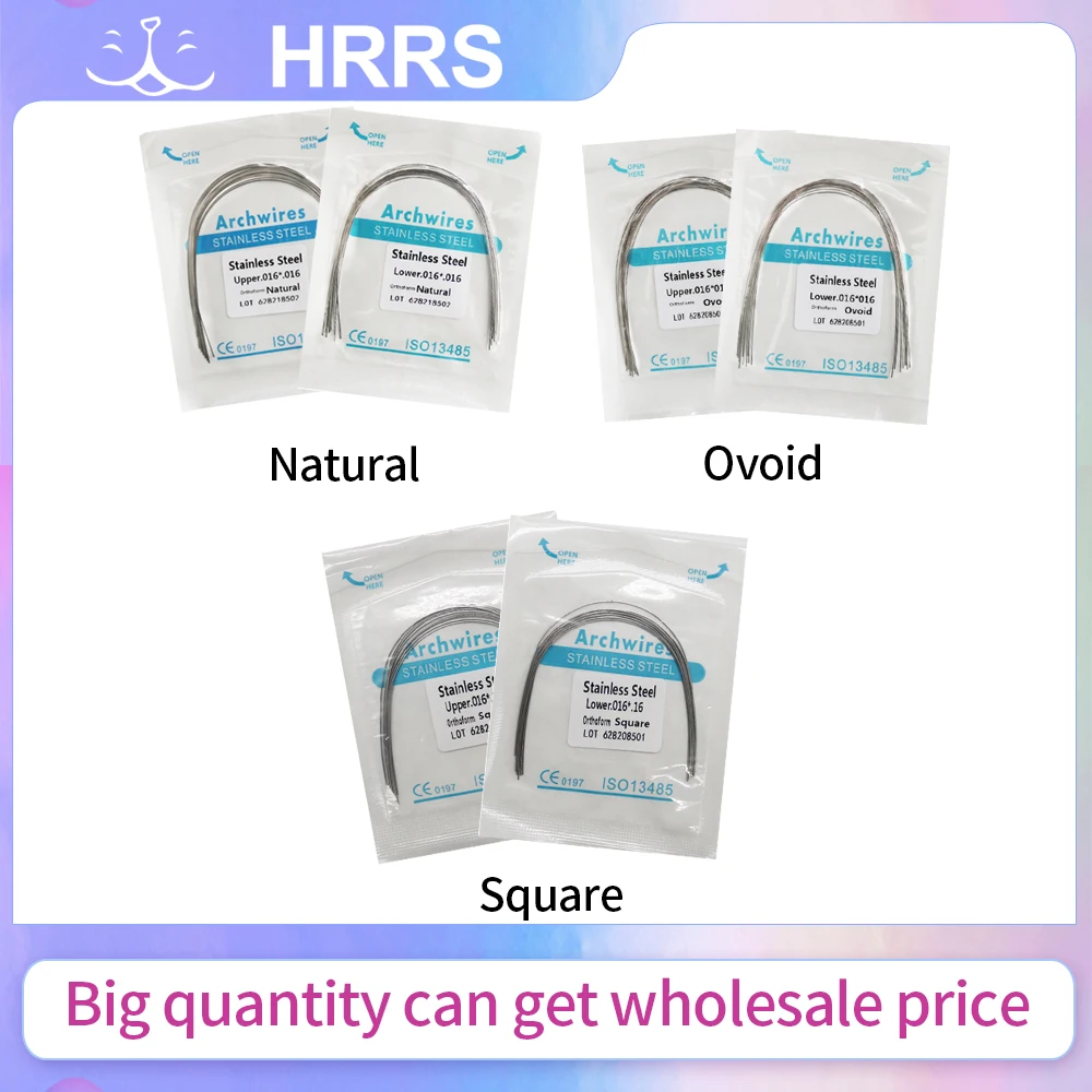 2Packs  Dental Wire  Orthodontic Stainless Steel Wire Natural/Ovoid/Square (1Pack Upper+1Pack Lower)