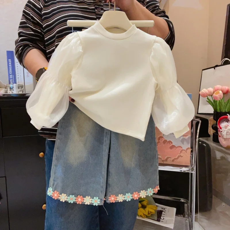 

Wangyue Girls' Denim Set2025Autumn New Fashionable Baby Vest Base Shirt Jeans Three-Piece Set