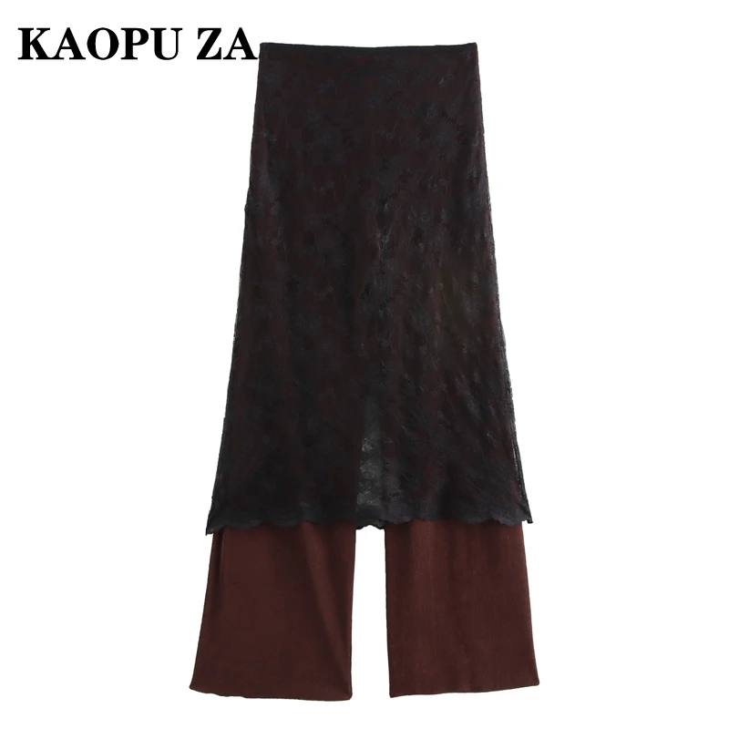 KAOPU ZA 2024 Autumn New Female Classic Side Zipper High Waist Long Pants Party Lady Solid Color Hollow Out Regular Fit Ruffles