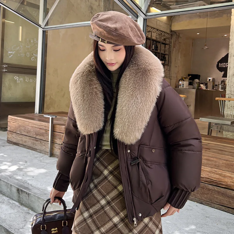 سترة نسائية بياقة من الفرو سترة مرقعة وسحاب وأكمام طويلة وياقة مقلوبة مستقيمة مناسبة للمكتب غير رسمية لشتاء 2025