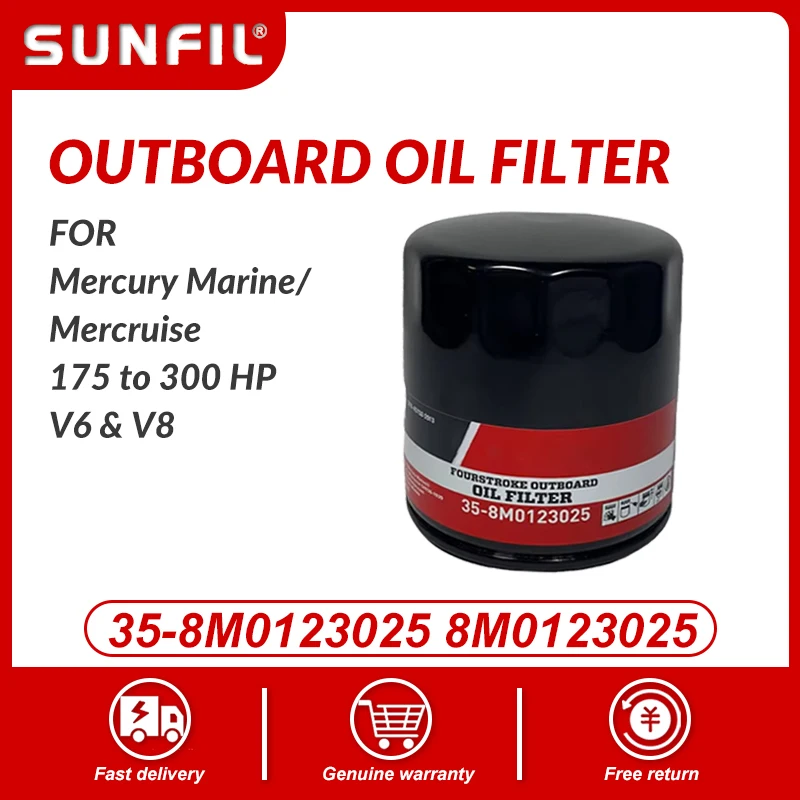 35-8M0123025 8M0123025  Outboard Oil Filter for Mercury Marine/Mercruise 175 to 300 HP V6 & V8