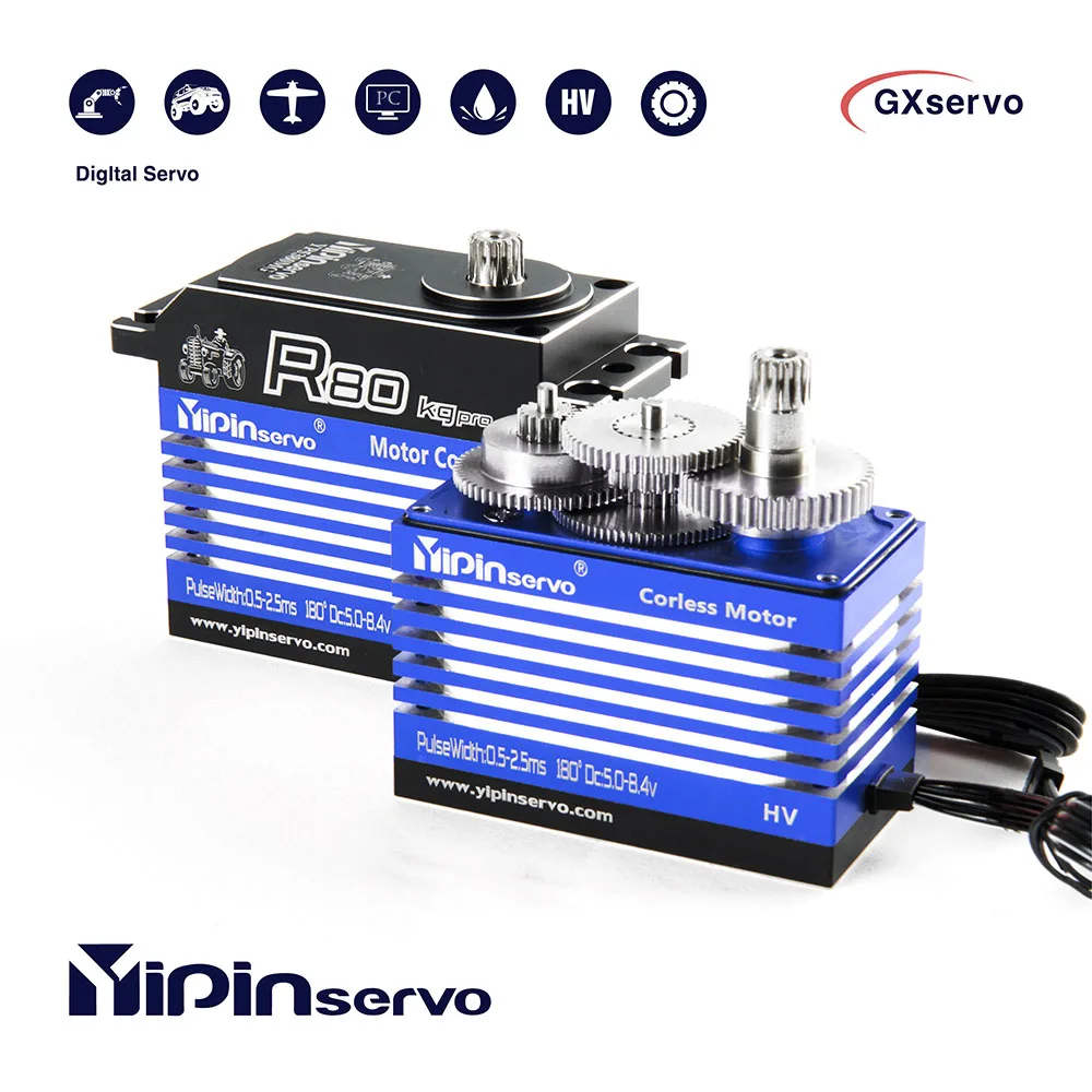 Fockety Servomoteur sans Noyau à Couple élevé de 150 Kg pour Voitures 1/5 RC, Servomoteur Numérique étanche IP66 18T à Engrenages Métalliques en Alliage D 'aluminium pour Bricolage