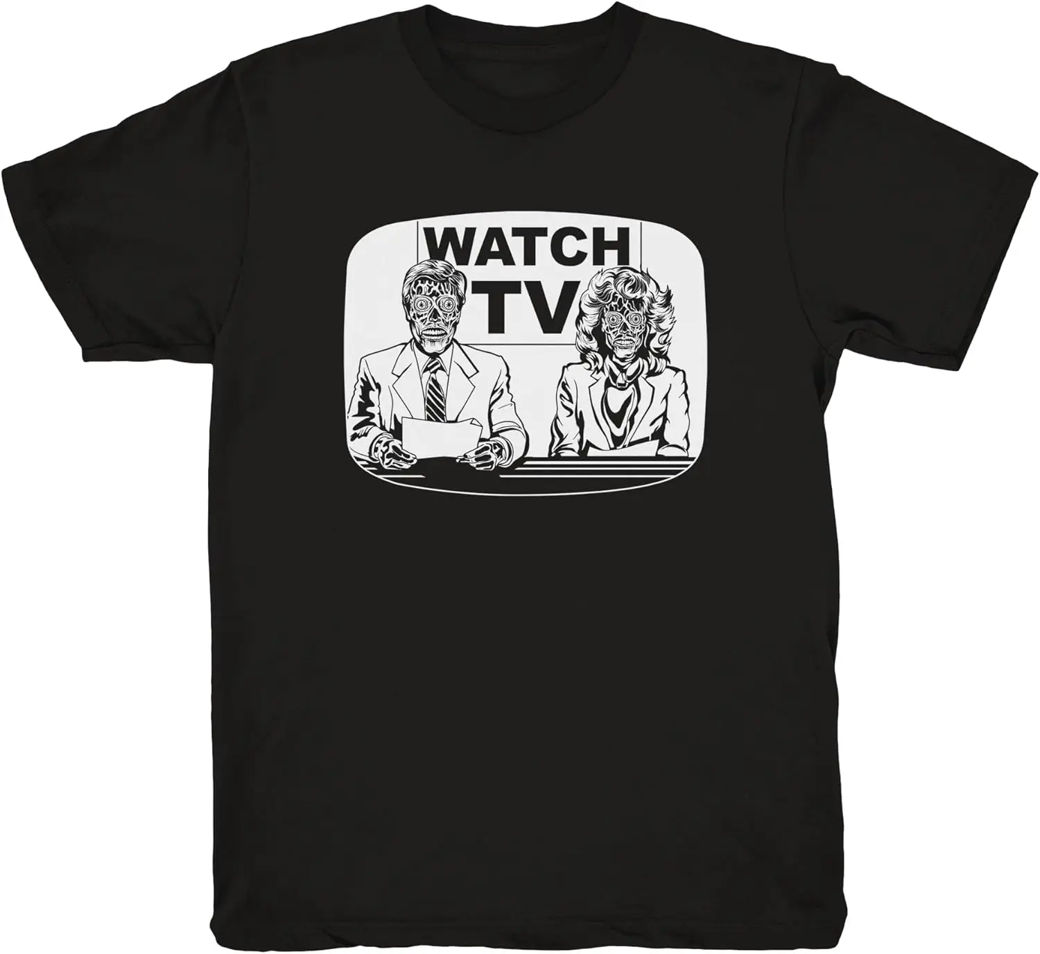 They Live On TV T Shirt Funny Cool Graphic Printed Guys Tee Black Mens