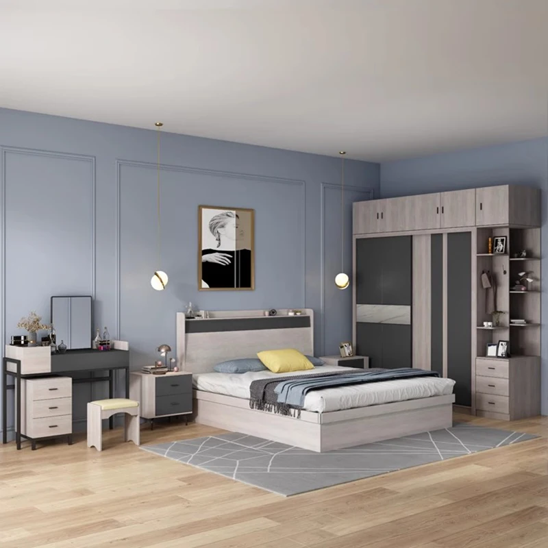 Double Wardrobe Bedroom Set Full Modern European Luxury Twin Bedroom Set Upholstered Wood Trendy Meuble De Chambre Furniture