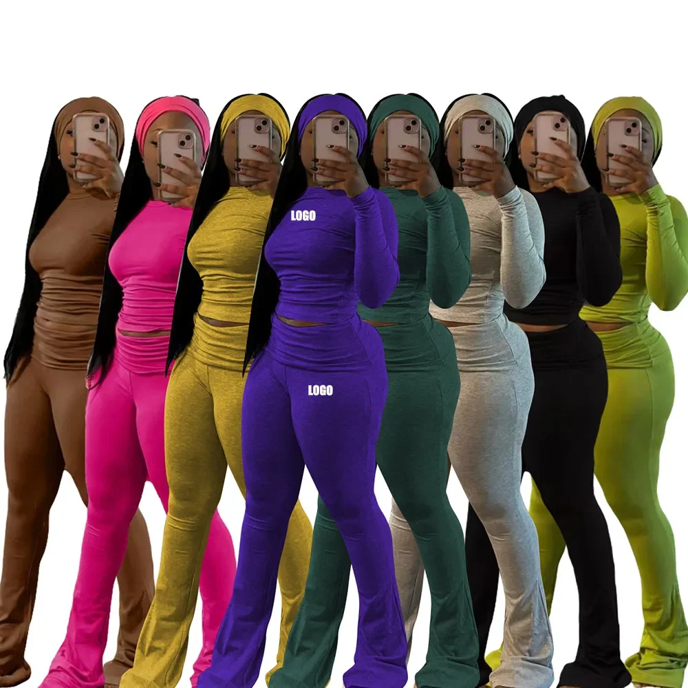 

Custom LOGO women's clothing new tight suit sexy slim elastic belt headscarf women's two-piece set