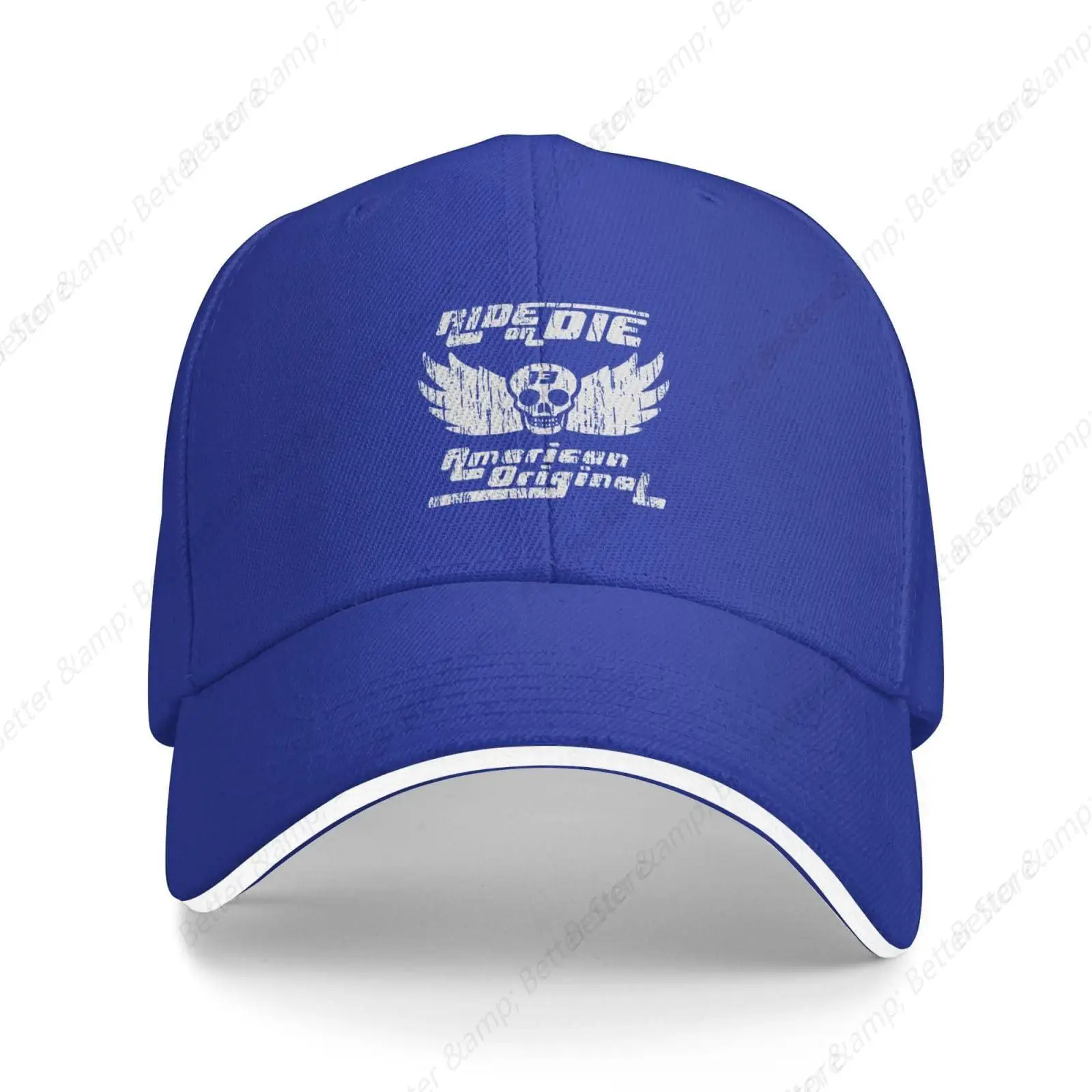 Skull with Wings Vintage Stamp Print Baseball Cap for Men Women Adjustable Funny Dad Hat Blue