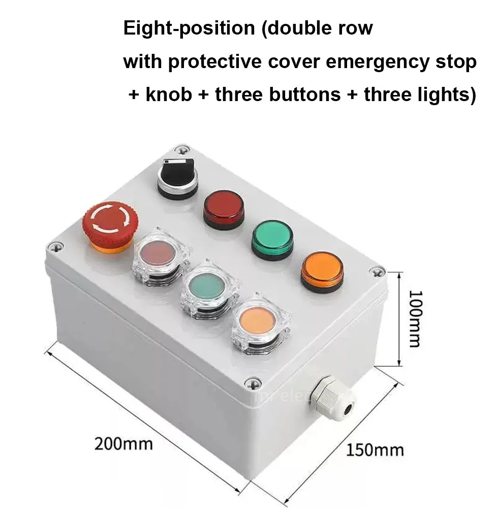 مفتاح زر مقاوم للماء في الهواء الطلق مع غطاء واقي، صندوق أزرار، زر إيقاف الطوارئ، صندوق التحكم في إيقاف الطوارئ 22 مم #5