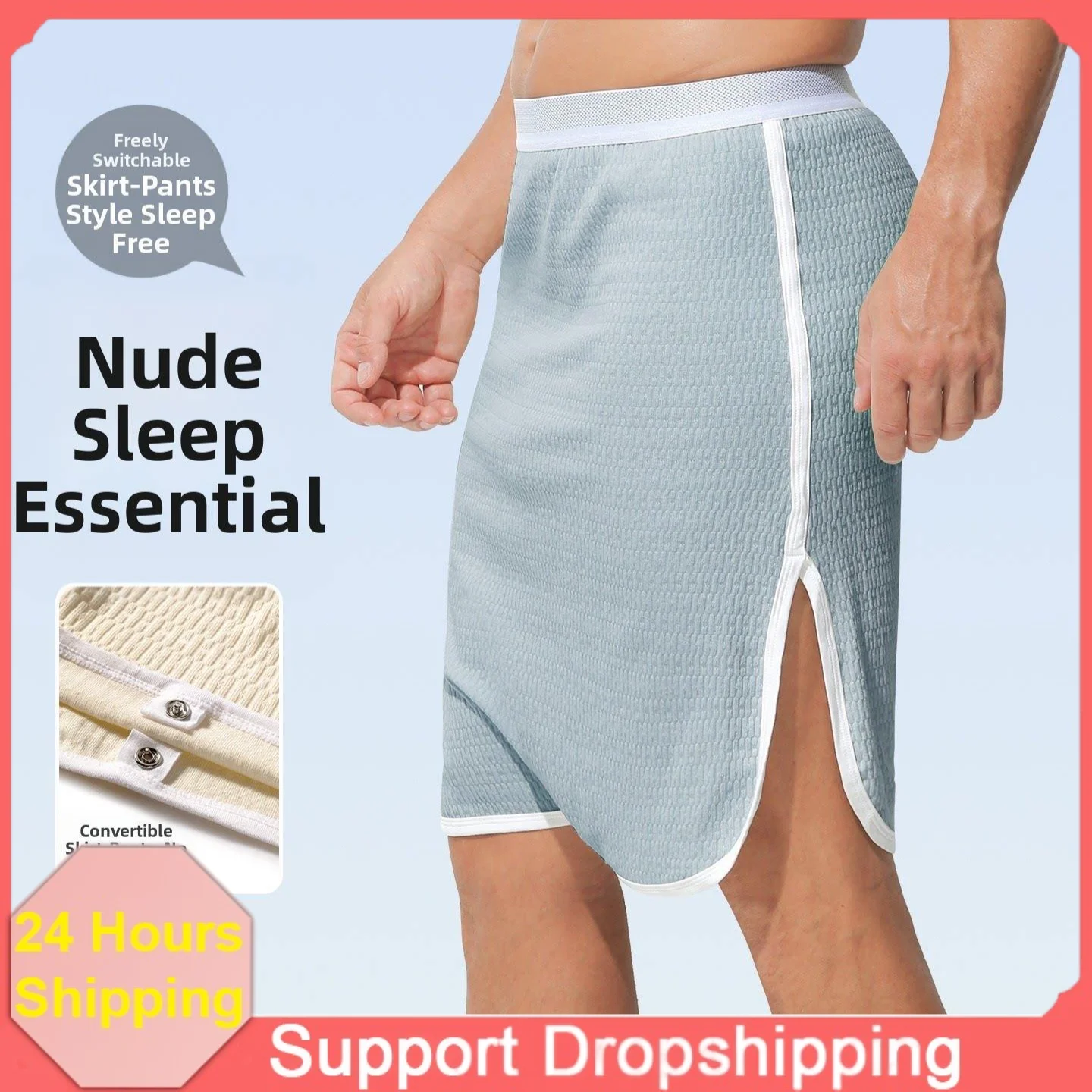 Nouvelle jupe de nuit mi-longue sans entrejambe pour homme, en coton ample, idéale pour l'été, pour dormir sans sous-vêtements, pour la maison, comme une jupe de nuit ou une peignoir.