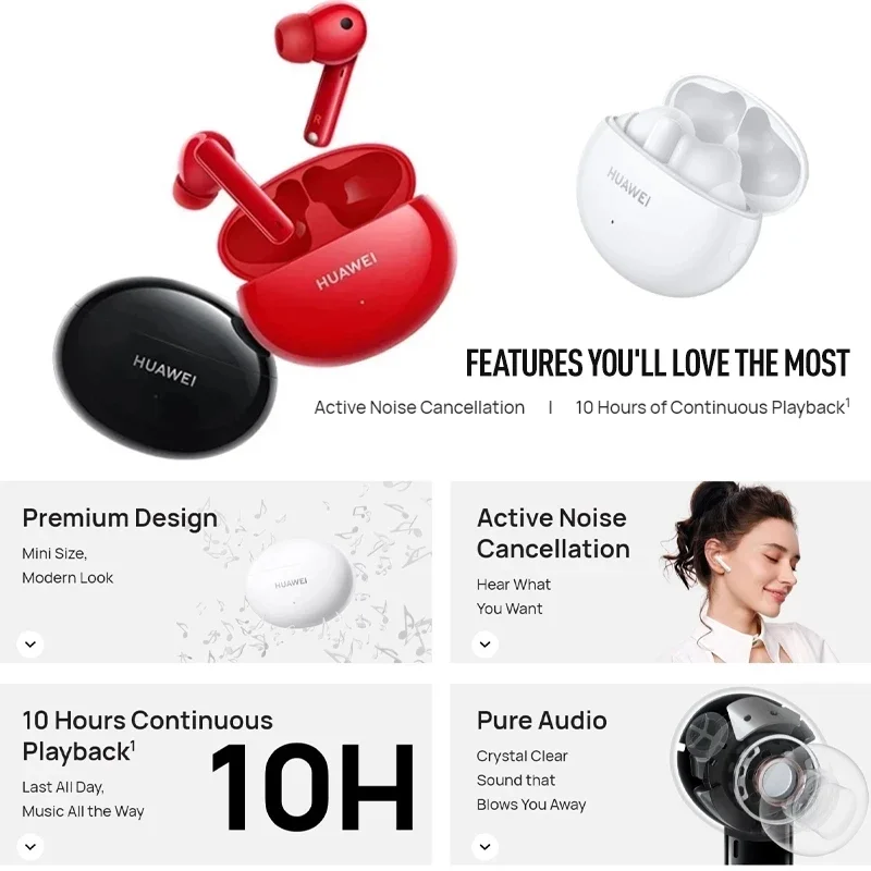 HUAWEI FREEBUDS 4i Wireless Headphones 10 Hours PlayBack Quick Charge Active Noise Cancellation Bluetooth Earphones Headset