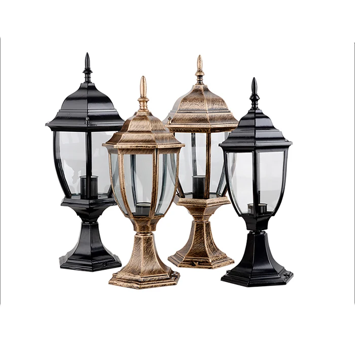 Aluminum LED E27 IP44 Exterior Pier Mount Lamp Outdoor Garden House Fancy Main Gate Pillar Light with Glass Shade