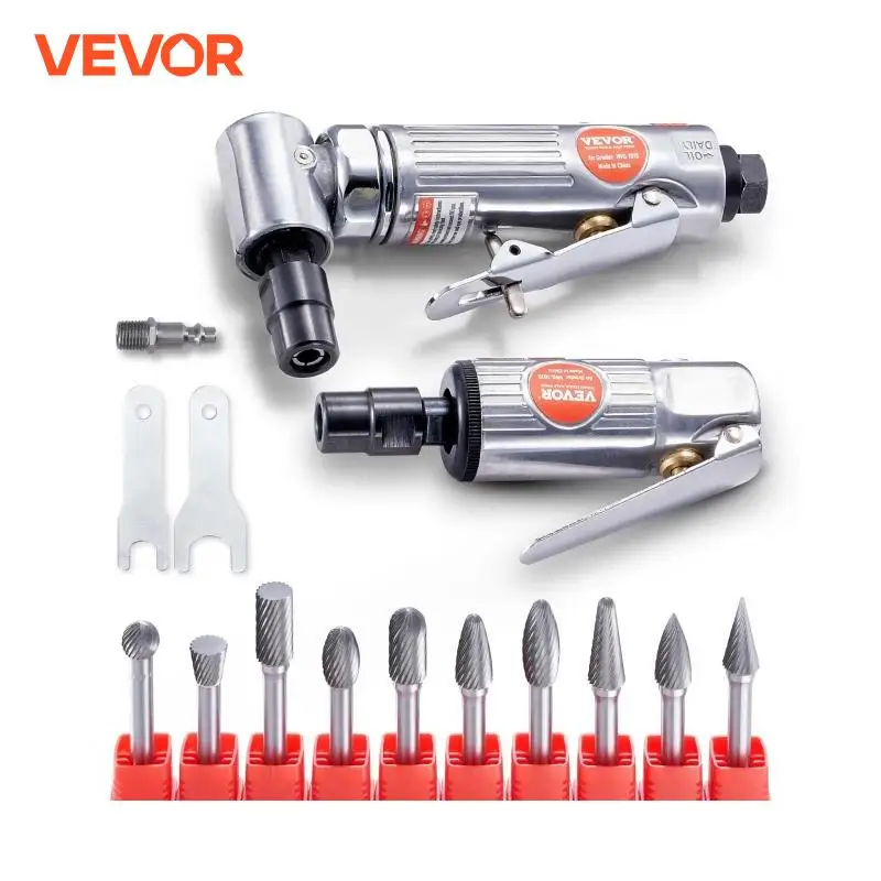 VEVOR Air Die Grinder Kit Right Angle Grinder w/ Die Grinder Combo&Single Cut Carbide Set Lightweight Ball Bearing Construction