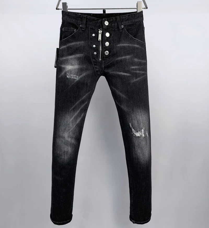 fashion BRAND D2 black Men Jeans Denim Pants New Designer slim zipper hole Pocket Slender Stretch D2 Coolguy jeans pant 9930