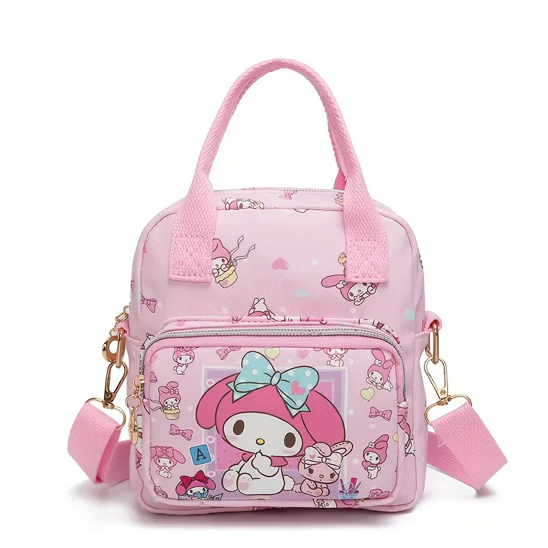 Kawaii Sanrio Pink Hello Kitty Leather Women's Messenger Bag Cartoon Kuromi Cinnamoroll Versatile Student Shoulder Crossbody