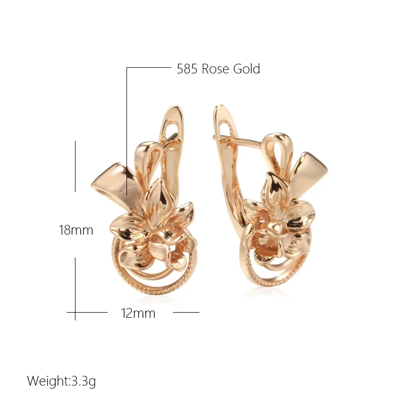 Wbmqda Simple Fashion Metal Flower Earrings For Women 585 Rose Gold Color Vintage Ear Drop Accessories Fine Dubai Jewelry