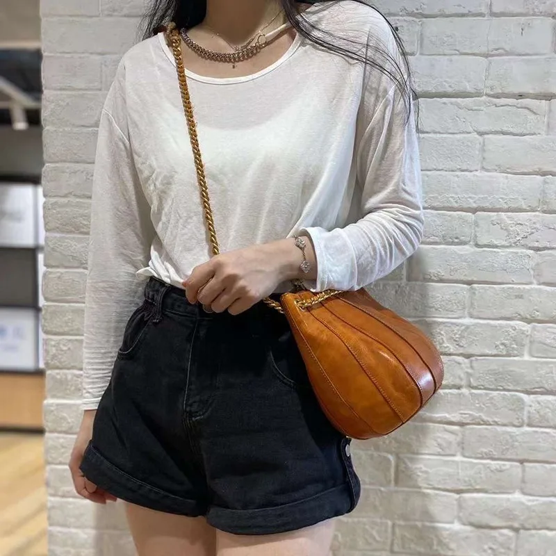 Women Chain Bags Luxury Handbags Top Quality Patchwork Bucket Handbag Female Vegetable Leather Vintage Shoulder Crossbody Bags