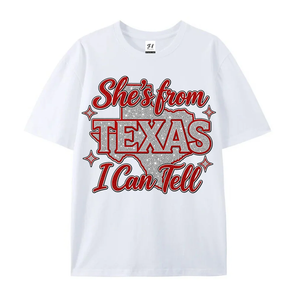 Women Texas Graphic T Shirt Western Cowgirl Glitter Print Short Sleeve Tee Casual Summer Tops Fashion Streetwear  ﻿
