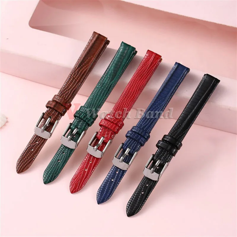 8mm 10mm 12mm 14mm 16mm Lizard Pattern Leather Strap Ultra-thin Wristbelt Soft Waterproof Slim Bracelet for Small Watch Bands