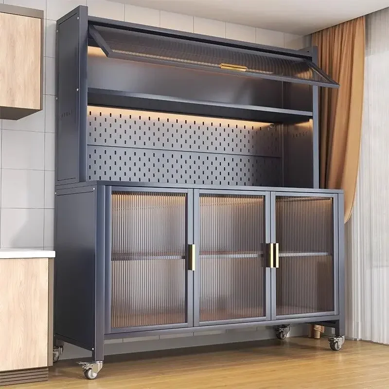 New Italian kitchen, dining side cabinet, integrated storage rack against the wall, steel floor-to-ceiling microwave oven