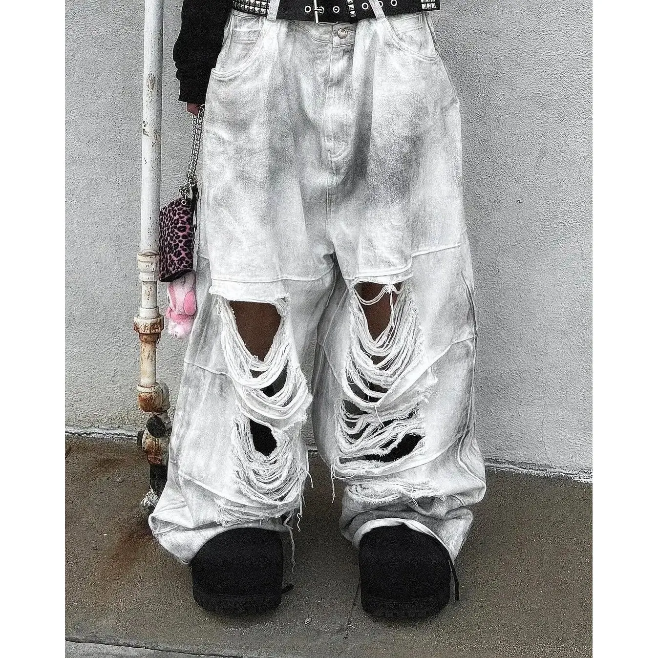 European American Retro Street Rock Destruction Heavy Industry Men's Jeans Spring 2025 Five-Quarter Length No Brand