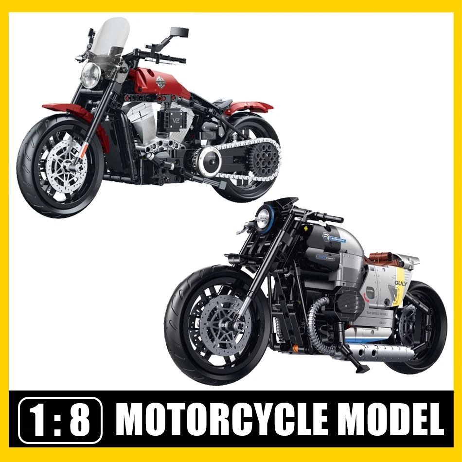 

MOC Technical Motorcycle Harleys Slim R18 Model Building Blocks Bricks City Motorbike Cruiser Locomotive Garage Toys Kids Gifts