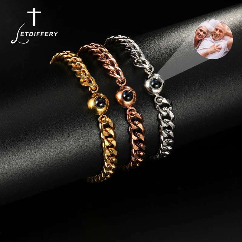 

Letdiffery Custom Fashion Projection Photo Bracelets For Women Wen Stainless Steel Adjustable Size Bracelet Jewelry couple Gifts