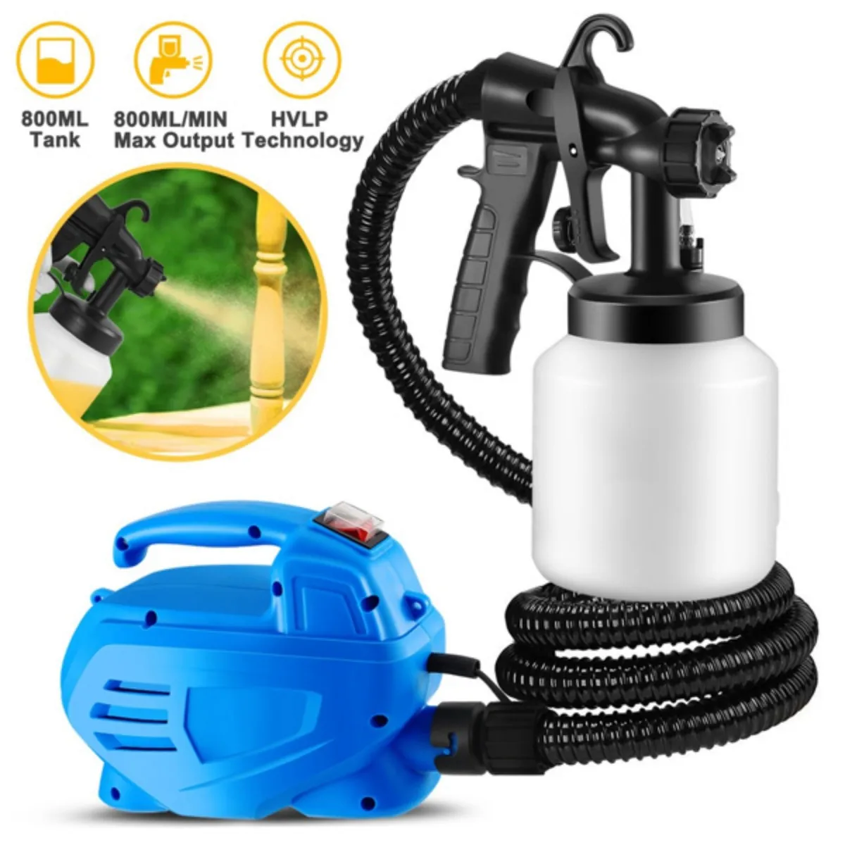 

800ML Paint Spray Painter 650W Paint Sprayer Machine 800ML/Min Output HVLP Oil Primer Water Sprayer w/ 3 Spraying Patterns