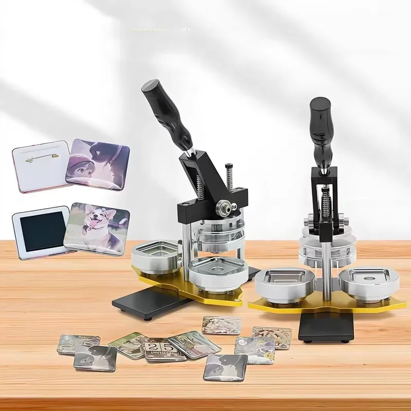 2026 Hot！ Button Machine 50X50 Photo Refrigerator Magnet Making Machine New Type Metal Button Square Magnet Production
