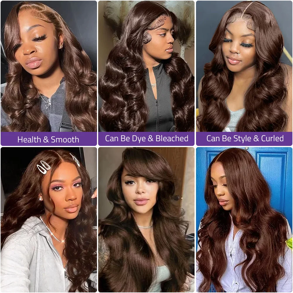 30 36 بوصة الشوكولاته براون الجسم موجة 13x6 الدانتيل شعر مستعار أمامي البرازيلي 13x4 HD الدانتيل أمامي 4 #   باروكات الشعر البشري الملونة تم قطعه مسبقًا