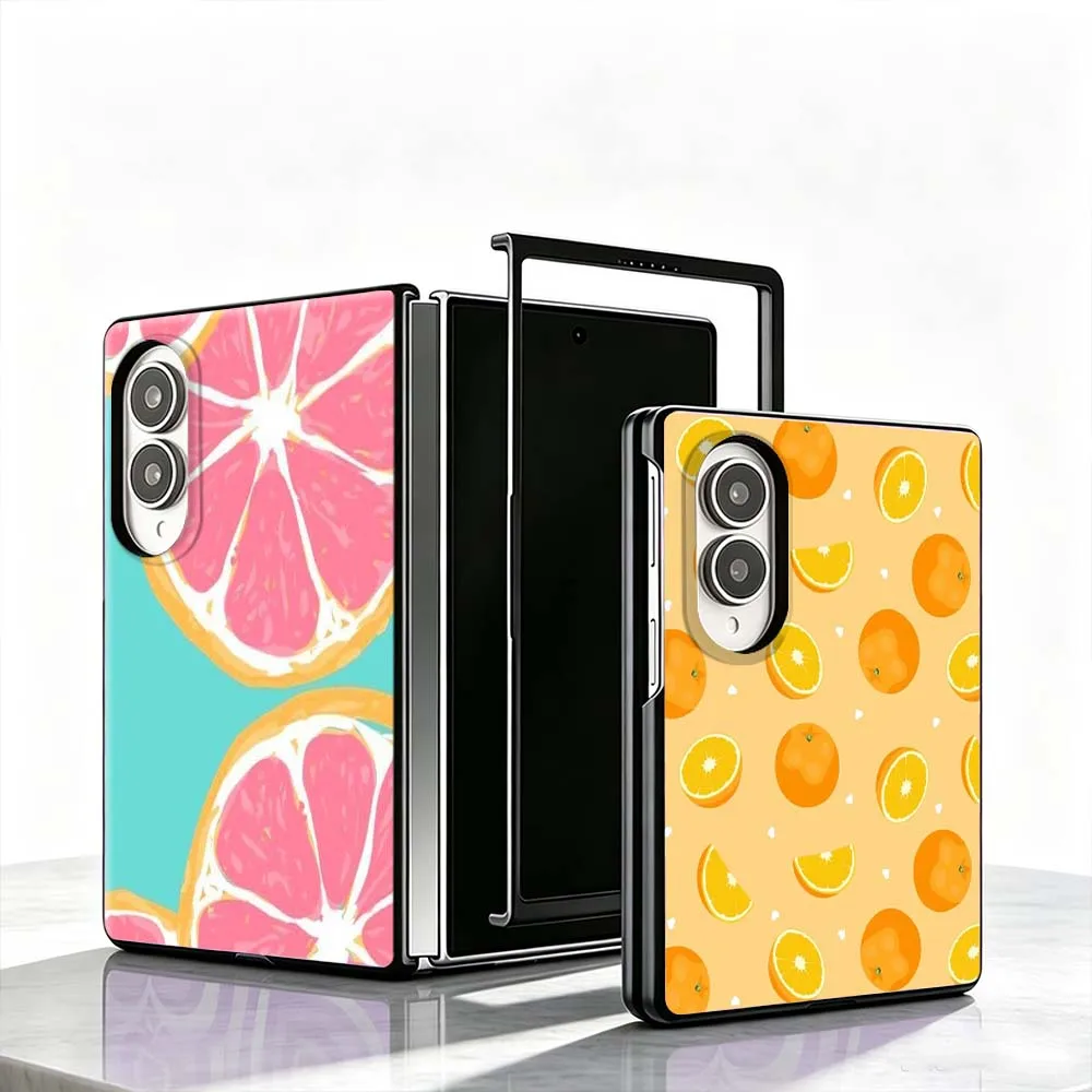 Orange Art Pattern Phone Case For Samsung Galaxy Z Fold 8 PC Hard Mobile Folding Black Gifts Shell Cover