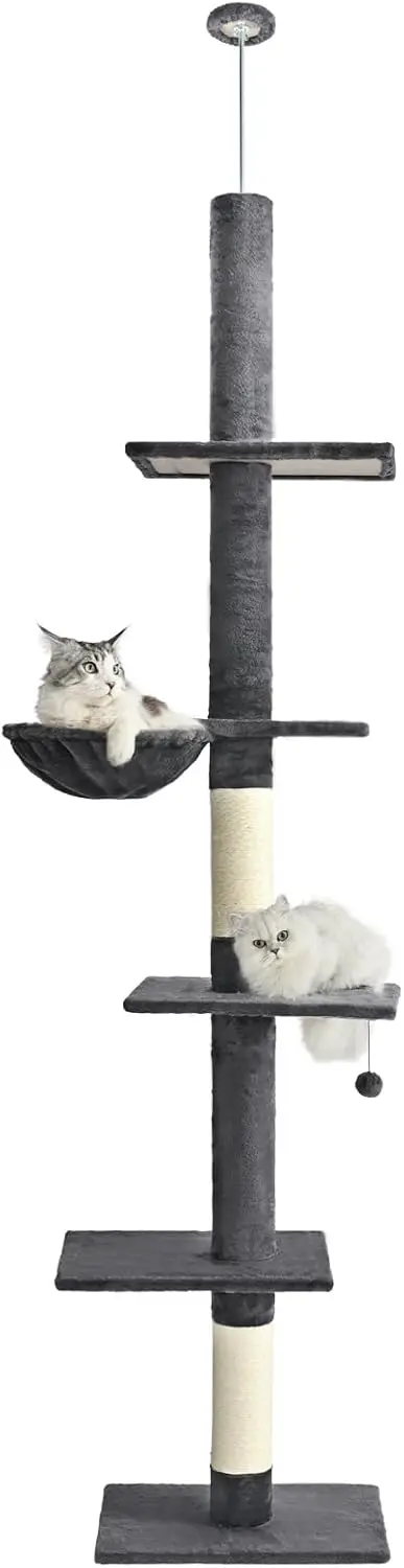 

Floor to Ceiling Cat Tree,5 Tiers Tall Cat Tower with Adjustable Height(98-110),Skinny Ceiling Cat Tree with Cozy Hammock