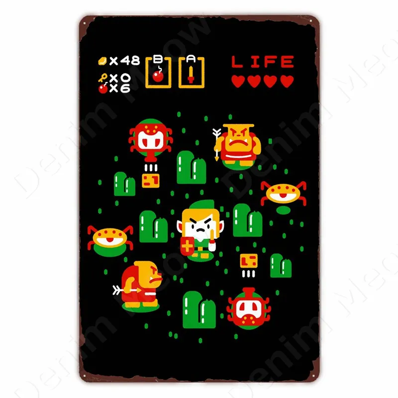 Classic Pixel Games Vintage Retro Metal Tin Sign Old Games Art Poster Space Pixel Game Plaque for Home Room Club Bar Wall Decor