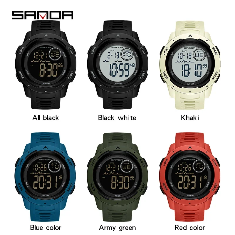 SANDA-Reloj de pulsera militar para hombre, cronógrafo Digital LED, resistente al agua, de marca superior, deportivo, cuenta atrás, a la moda, 2125